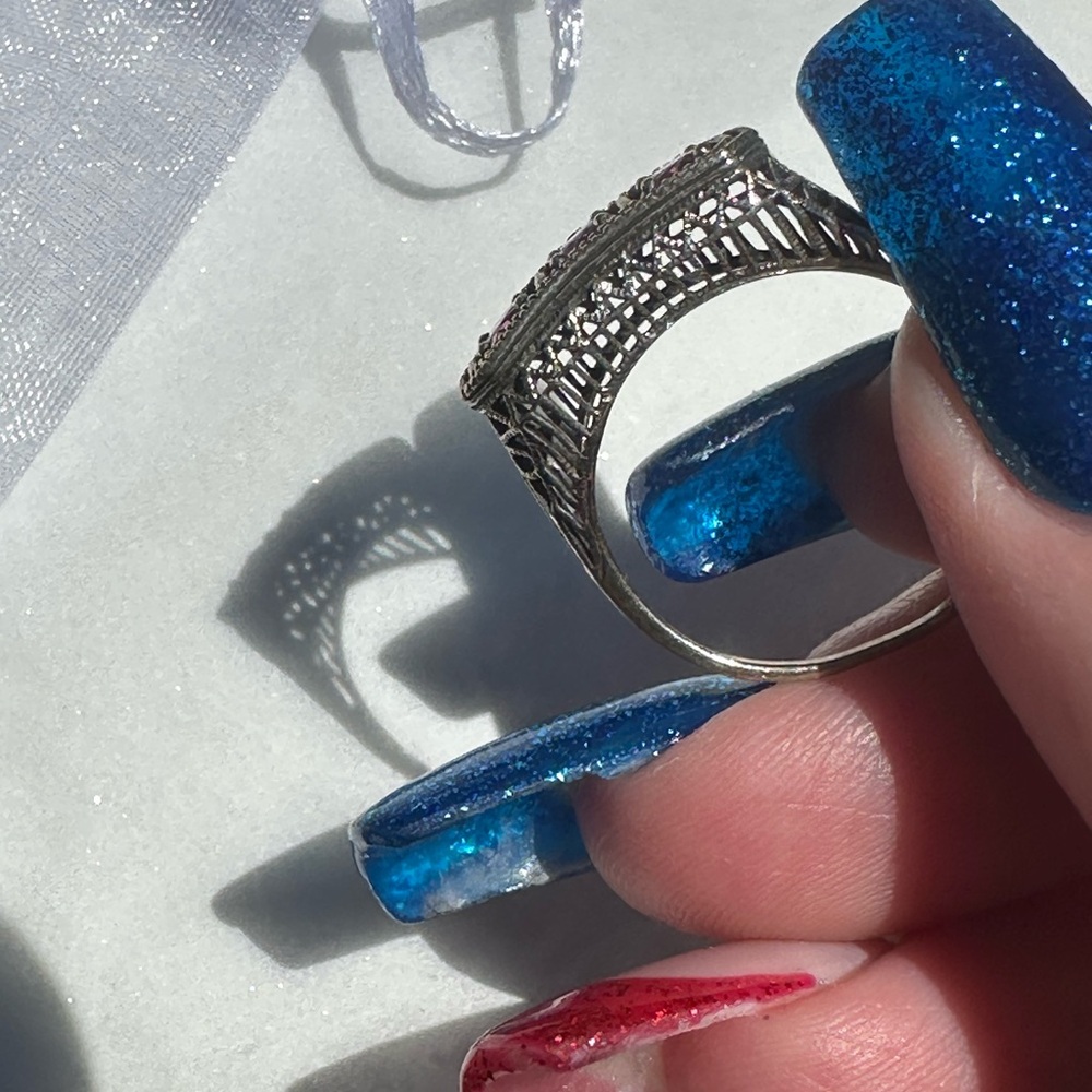 Sterling Silver ruby Three-Stone Ring with antiquing - Picture 7 of 16